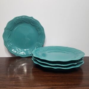 Pioneer Woman Paige Turquoise Scalloped Beaded Edge 8 Inch Salad Plates Set Of 4